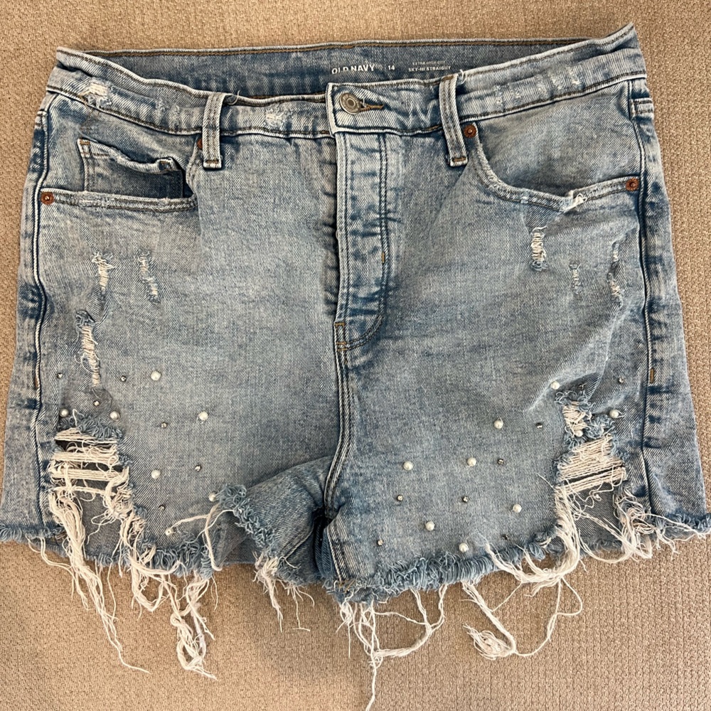 Old Navy Women's Light Blue Distressed Jean Shorts